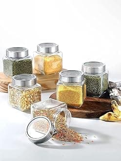 Piramal Glass Round 500ml Transparent Glass Jars Set of 6 & Containers for Kitchen Pantry, Snacks, Masala, Pickles, Dry Fruits, Coffee Beans Storage with Steel Lid