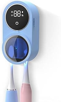 - Biodzzs Toothbrush Holder and Cleaner for Bathroom Light Cleaning Fan Drying Round in Circle Automatic Rotating Cover Wall Mounted Smart Home Gadgets (02 Blue)