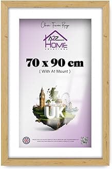 Wall Photo Frame Pine 70x90 cm Frame With 80x60 cm Mount Picture Poster Print With Clear HD Perspex 30x15 MM Moulding Mounting Hooks MDF Backboard