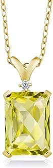 Gem Stone King 5-10 Cttw Gemstone Birthstone and White Diamond Pendant Necklace for Women | 18K Yellow Gold Plated Silver | Emerald Cut 14X10MM with 1MM Round Accent | 18 Inch Chain