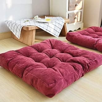 HIGOGOGO Square Meditation Pillow, Large Floor Pillow Solid Thick Tufted Seat Cushion for Balcony Bedroom Tatami Living Room, Wine, 22x22 Inch