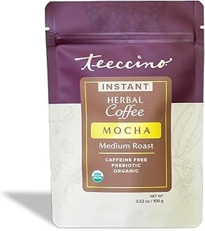 Teeccino Instant Organic Mocha Herbal Coffee– 33 servings – Instant Chicory Coffee Alternative with Lush Chocolate Slightly Sweetened by Dates That’s Prebiotic, Caffeine-Free & Acid Free - 3.53 ounces