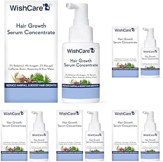 WishCare Hair Growth Serum Concentrate - 3% Redensyl, 4% Anagain, 2% Baicapil, Caffeine, Biotin & Rice Water - Rosemary Hair Serum for Hair Fall Control & Hair Growth 30ml (Pack of 5)