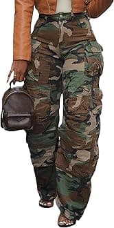High Waisted Camo Cargo Jeans for Women Wide Leg Casual Baggy Trendy Denim Pants with Multi Pockets