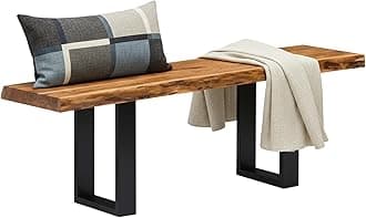 Alpine Live Edge Solid Wood 48 inch Bench with Metal Legs, Natural