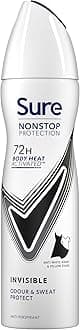 Sure Nonstop Protection Invisible Black & White Anti-Perspirant Aerosol Women's Deodorant Spray with Body Heat Activated tech. and white mark protection for 72 hour odour and sweat protection 150 ml