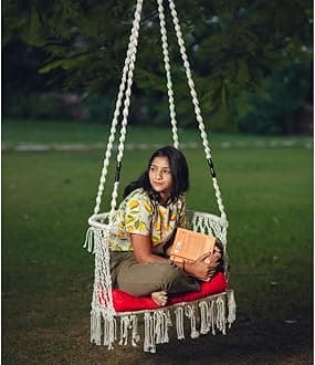 Patiofy C Shape Swing Chair for Balcony, Home, Living Room, Outdoor - Adult Hammock Swing (White Cotton) - 36 x 56 x 168 Cm