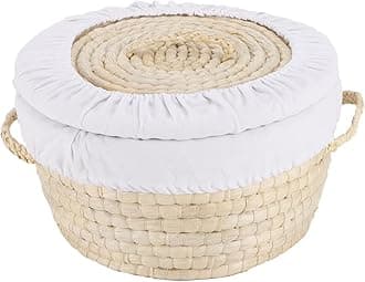 YAHUAN Round Bread Basket Serving Woven Bread Baskets Wicker Baskets Sourdough Proofing Basket with Removable Liner and Cover (Corn husk)