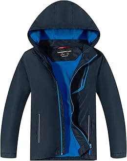 Boys Girls Waterproof Jackets Kids Lightweight Fleece Lined Raincoat with Detachable Hood