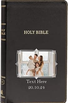 Printualist Personalized Gift Bible Custom Photo & Text, KJV, Black, Thinline, King James Version, Red Letter Edition, Comfort Print, Faux Leather