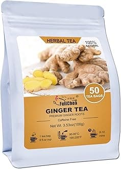 FullChea - Ginger Tea Bags, 2g*50 Teabags - Premium Ginger Root Tea Bag - Warm & Spicy - Non-GMO - Caffeine-free - Support Digestion & Boost Immunity