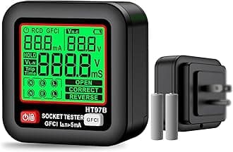 GFCI Outlet Tester with LCD Display, Receptacle Detector, Electric Voltage Tester for Standard 3-Wire 260V AC Voltage, Socket Checker 6 Visual Indicators/Wiring Legend for Home (HT97E)