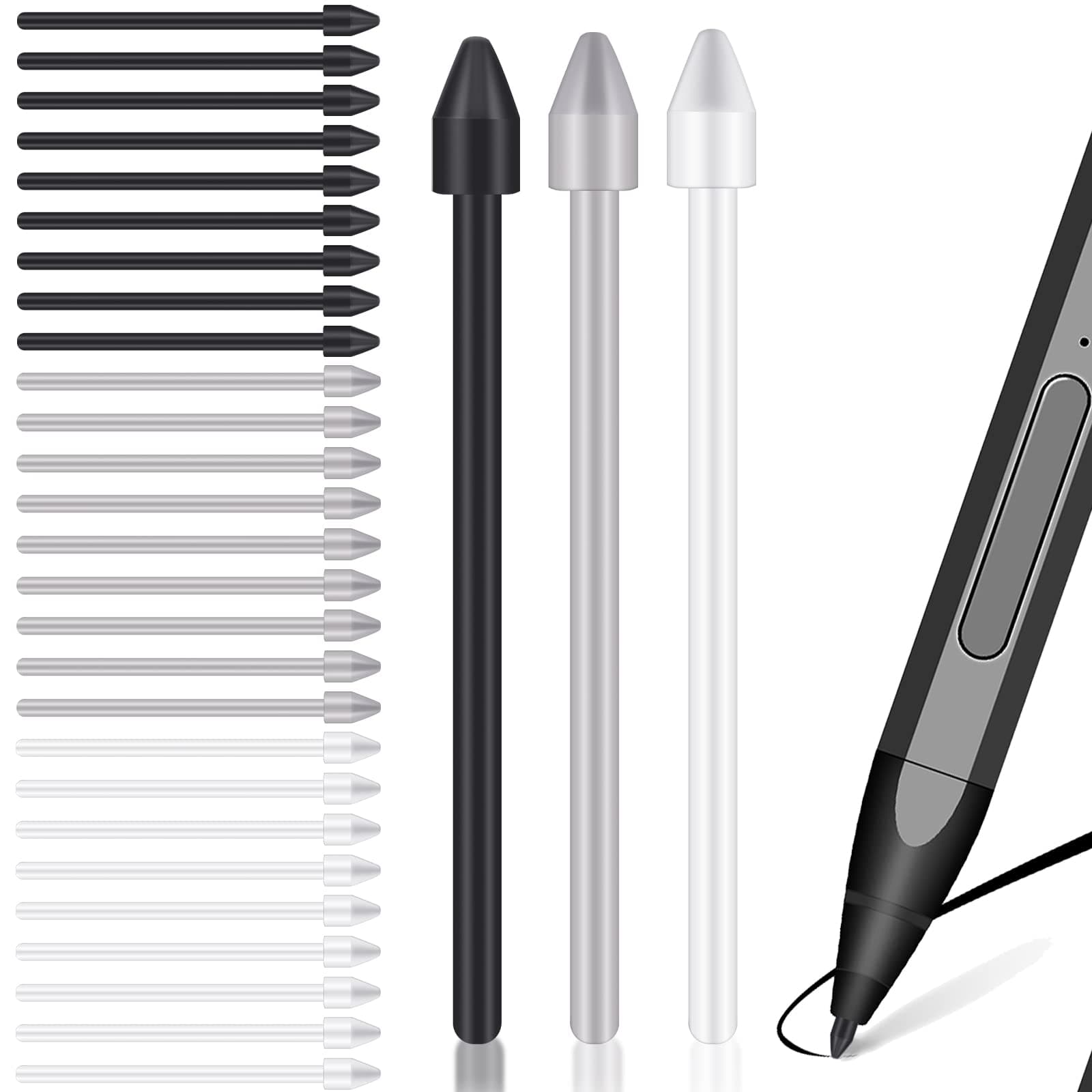 Teling 30 Pcs Stylus Tips Replacement Tips Only Replacement Nibs Refill Stylus Pen Tips Stylus Pen Nibs Parts Compatible with Remarkable 1/Remarkable 2/Samsung Tablet Pen Marker, Black, Gray, White