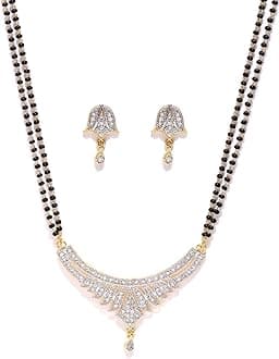 American Diamond Gold Plated Mangalsutra Pendant with Chain and Earrings for Women