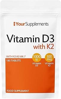 Your Supplements – Vitamin D3 1,000 IU with K2 100mcg – Supports Bone Health (180 Tablets)