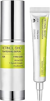 Retinol Shot Tightening Serum, Anti-Aging Face Treatment with 0.1% Retinol, 9-Peptide Complex, Panthenol for Wrinkle Reduction, Skin Firming (Eye cream + essence)