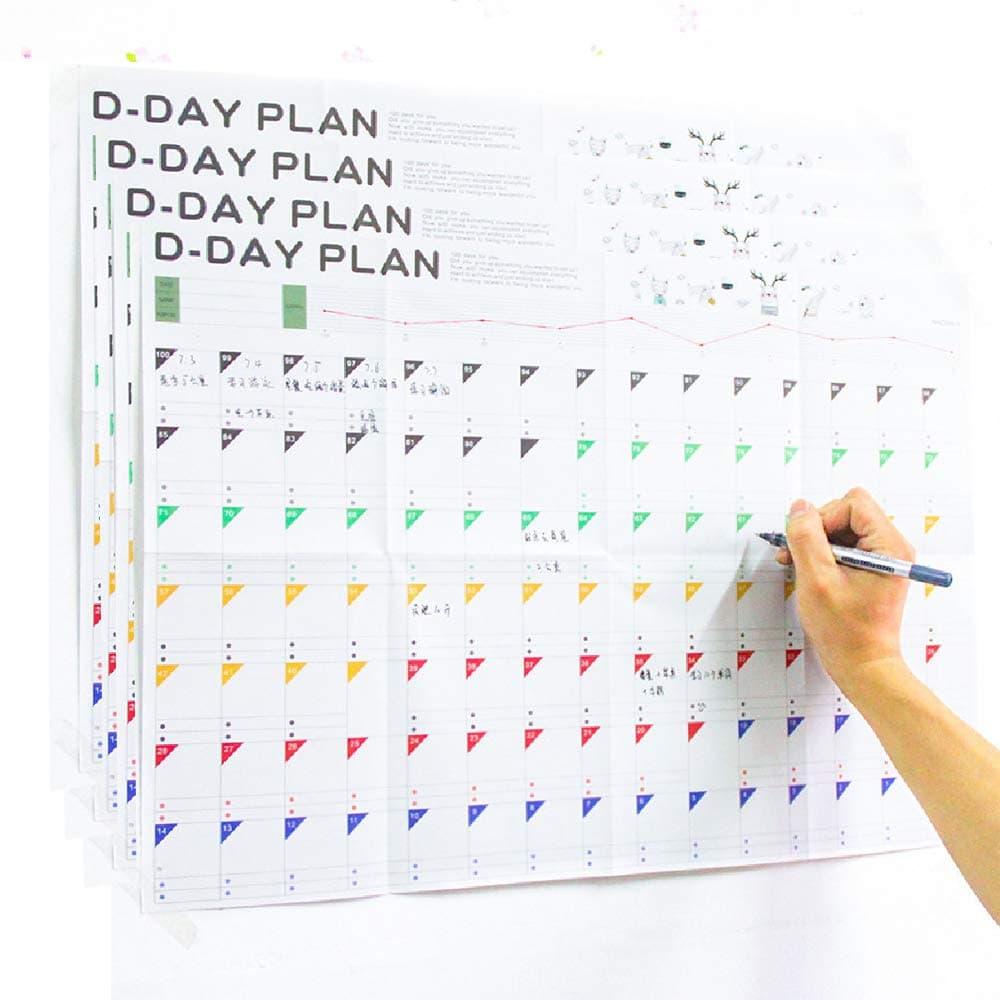 Daily to-Do Planner Sheet 4 Pack, 100 Days Countdown Schedule Wall Calendars, Daily Weekly Months Planner Goals Organizer Sheet, 13x19 inches, 2023 Model, PLANNER