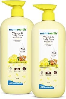 Mamaearth Vitamin C Daily Glow Body Lotion For Skin Brightening With Vitamin C & Honey|Nourishes Dry Skin|48 H Moisturization|100% Natural Butter|Non-Greasy Smooth Skin|400Ml (Pack Of 2)