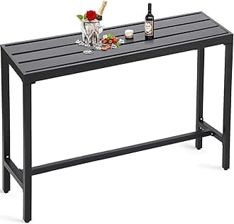 Outdoor Bar Table, Patio Counter Height Bar Table, 55" Rectangle Bar Tables for Patio, Garden, Yard, Balcony, Poolside (Black)