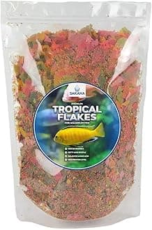 SAKANA Tropical Flakes | Premium Quality Aquatic Fish Food Mixture | Healthy and Nutritious all-round Feed for Pond-Dwelling Life | High Protein, Great Source of Vitamins & Easily Digestible (1kg)