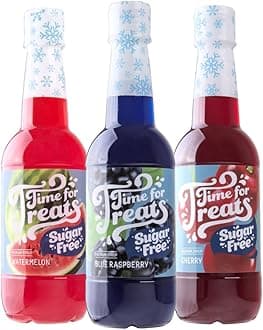 Time For Treats 3-Pack Sugar Free Cherry, Blue Raspberry, Watermelon Syrup 16.9 Fluid Ounce Per Bottle for Snow Cones, Homemade Sodas, Cocktails, Coffee, Baking and More