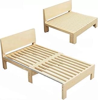 Foldable Wooden Bed Frame with Pull-Out Extension Adjustable Sofa Bed Retractable Guest Bed with Headboard and Sliding Wheels for Daytime Napping(135cm)
