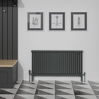 Warmehaus Traditional Cast Iron Style Anthracite 4 Column Horizontal Radiator 600x1190mm Central Heating Space Saving Radiators