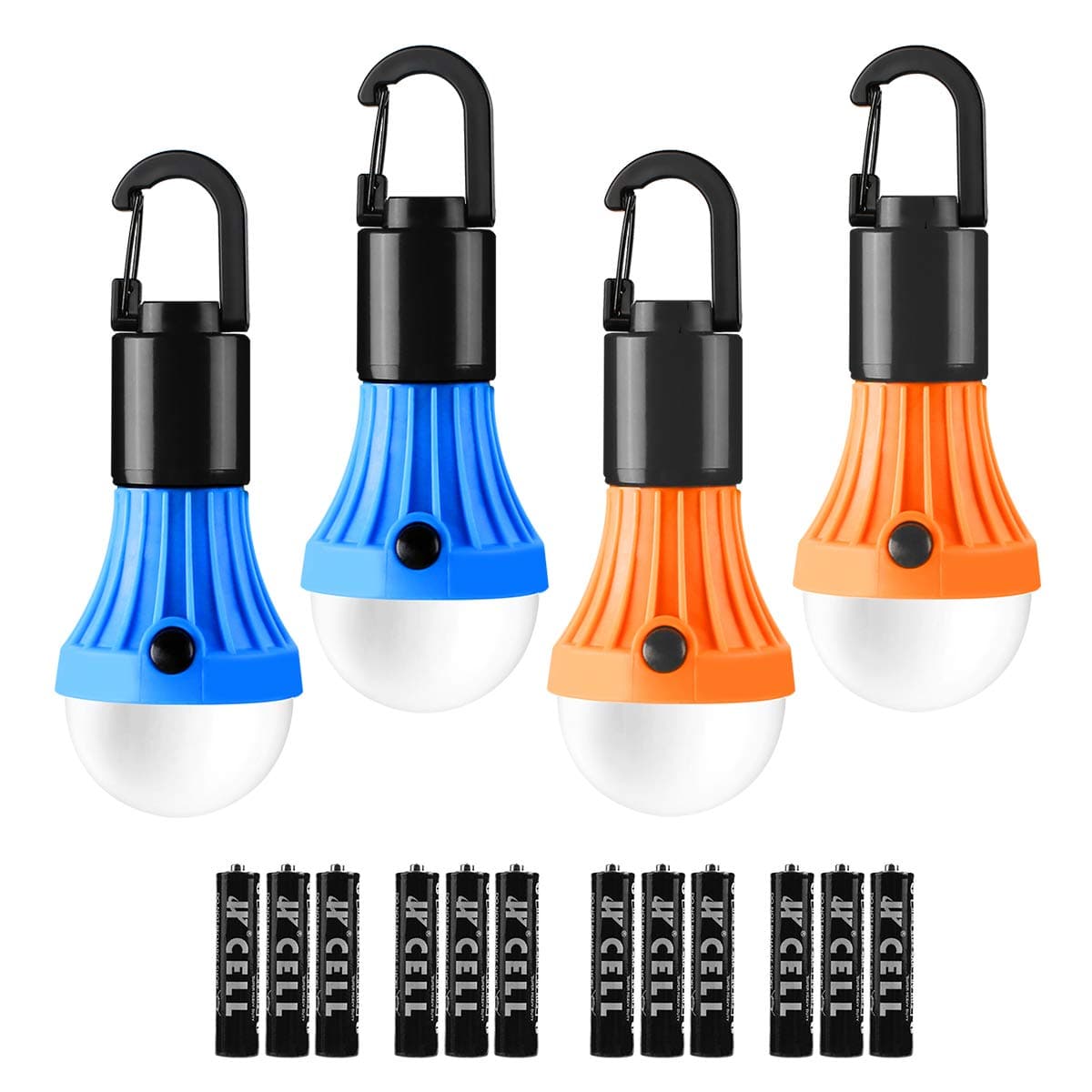 Lepro LED Lantern, Camping Light, High Brightness, Bulb Type, Set of 4, Solo Camping, [Daylight Color, Light White, 10 Hours of Practical Light, 12 Batteries Included], Clip Hook Included, Can Be