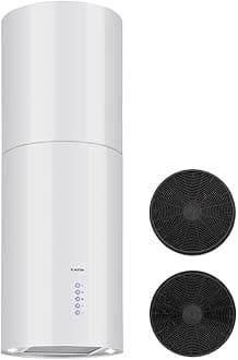 Klarstein Beretta Cooker - Island Cooker Hood, Kitchen Extractor Fan, Extractor Hood, 35cm (Ø)/60cm Cover, Extract/Recirculated Air, 650m³/h, Includes Activated Carbon Filters, EEC C - White