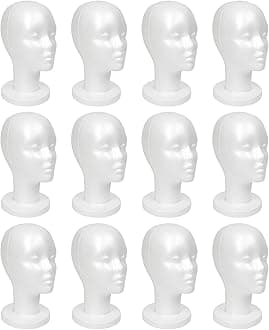 STUDIO LIMITED11.4-Inch Styrofoam Mannequin Head (12 Pack) - White Foam Wig Stand for Wigs, Hats, Masks, Hairpieces, Arts, Crafts, DIY Projects, Salon Display