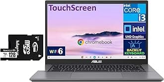 ASUS Chromebook Plus CX34 14.0" Touchscreen FHD Display (Intel i3-1215U, 8GB LPDDR5, 256GB Storage (128GB SSD + 128GB Micro SD Card), WiFi 6, Webcam, Bluetooth 5.4, Chrome OS) (Renewed)