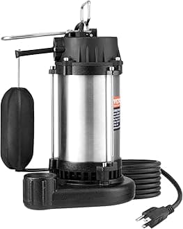 VEVOR Submersible Sump Pump, 0.5HP 4188GPH, 24 ft Lift Cast Iron Sewage Water Pump with 10 ft Power Cord and Automatic Float Switch, Stainless Steel for Clean Flooded Basement Yard Farm Sewer