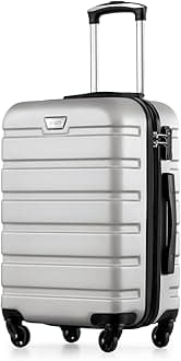 COOLIFE Suitcase Trolley Carry On Hand Cabin Luggage Hard Shell Travel Bag Lightweight with TSA Lock and Durable 4 Spinner Wheels (Bright Silver, S(56cm 38L))