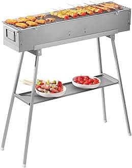 31.5’’ Portable Charcoal Grill Folding BBQ Grill for Outdoor Grilling Cooking Camping Hiking Picnics Tailgating Backpacking Party, With Excellent Ventilation Design, Matte Sliver