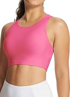 baleaf Women's Swim Bra Modest High Neck Bikini Tops Quick Dry UPF 50+Bathing Suit Sports Workout Removable Padded