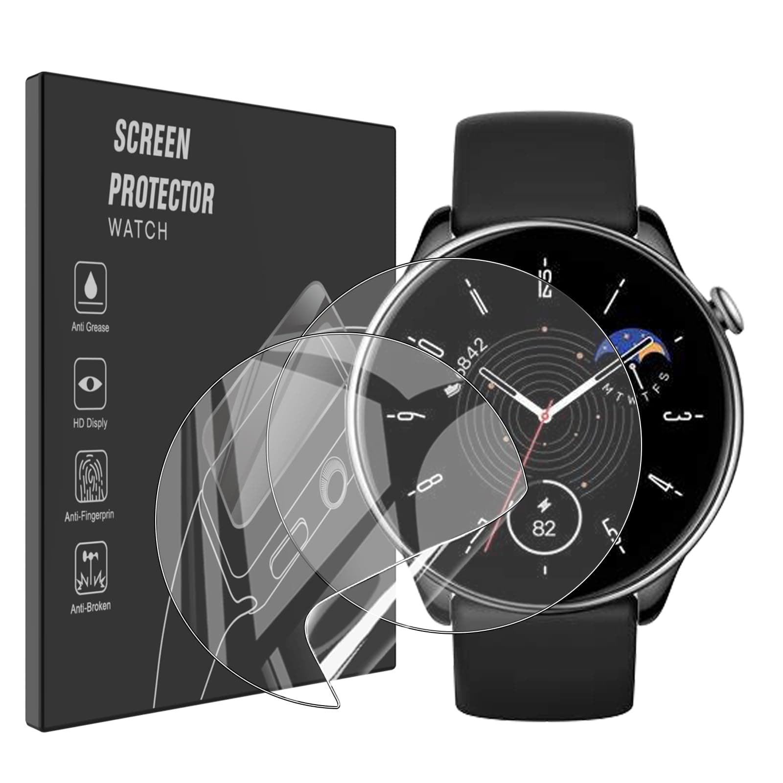 2 Pack Compatible for 43mm Smartwatch Screen Protector, Flexible TPU Film [Not Glass], Full Coverag, HD Clear, Easy Install, Bubble Free for 43mm Smartwatch Screen Protector