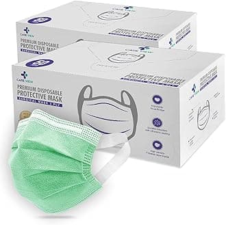 Careview 3 Ply Disposable Face Mask Box with FABRIC Earloop , Certified by BFE>99% and PFE > 95%, SITRA, DRDO, ISO and CE (Pack of 400, GREEN)