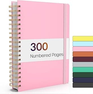 Forvencer Lined Spiral Journal Notebook with 300 Numbered Pages, A4 Thick Journals for Writing with 100GSM Paper, Hardcover Notebooks with Contents for Work, School, Women, Men, Pink