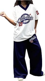 SOLY HUX Girl's Sporty Outfits Number Graphic Jersey Shirt and Baggy Sweatpants Suit 2 Piece Set