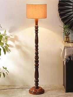 AMDHOME Grey Cotton Wooden Floor Lamp -47