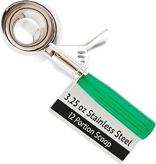 Restaurantware #12 (3.25 oz) Disher, Scoop, Food Scoop, Ice Cream Scoop, Portion Control - Green Handle, Stainless Steel, Met Lux - 1ct Box -