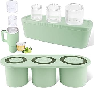 Tcamp Ice Cube Tray for 30 oz Tumbler Cup Ice Mold, 3 Pcs Silicone Hollow Cylinder Ice Tray with Lid and Bin for Freezer, Ice Drink, Juice, Whiskey, Cocktail (Green)
