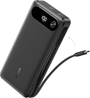 Anker Power Bank, 20,000mAh Portable Charger with Built-In USB-C Cable, 87W Max Fast Charging Battery Pack, For MacBook, iPhone 17/16 Series, Samsung, Switch, and More