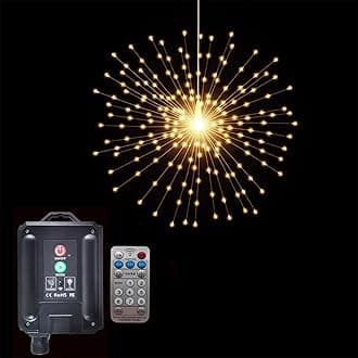 1 Pack Starburst Sphere Lights with Remote Control,200 LED Firework Light, 8 Modes Dimmable Waterproof Hanging Fairy Light, Copper Wire Lights for Patio Parties Christmas (Solar Powered)
