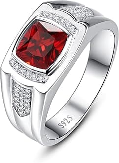 Yaresul 8 * 8mm 2.85CT 925 Sterling Silver Mens Gemstone Ring Princess Cut Created Black Onyx|Sapphire|Emerald|Ruby Mens Wedding Band Engagement Ring Pave CZ W/AAA Size 6-13