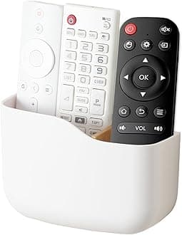 SUNFICON Adhesive Remote Control Holder Wall Mount Media Player Controller Holder Universal TV Remote Organizer Caddy Box Tray Easy Phone Charging Home Office Desk Nightstand White