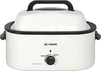 roaster Electric Oven with Viewing & Self-Basting Lid, Large Electric Roaster Pan with Defrost & Warm Function, Stainless Steel, White