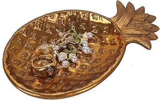 Vintage Tray Small Antique Trinket Dish, Ring Holder with Fruit Shape Design, Cosmetics Makeup Storage Organizer, Gift, Aesthetic Room Decor (Antique Gold-Pineapple)