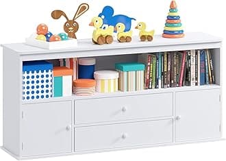 Timy 51.9" Toy Storage Organizer Bookcase Kids Bookshelf Toy Storage Cabinet Wooden Organizer Bins for Reading Storing Playing White