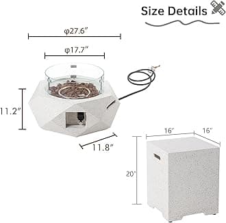 HOMPUS Hexagon Fire Pit Table, Outdoor Propane Fire Pit Table w Free Lava Rocks & Rain Cover, Terrazzo Colorful Fire Pit w Tank Cover Table & Wind Guard for Patio, Outside